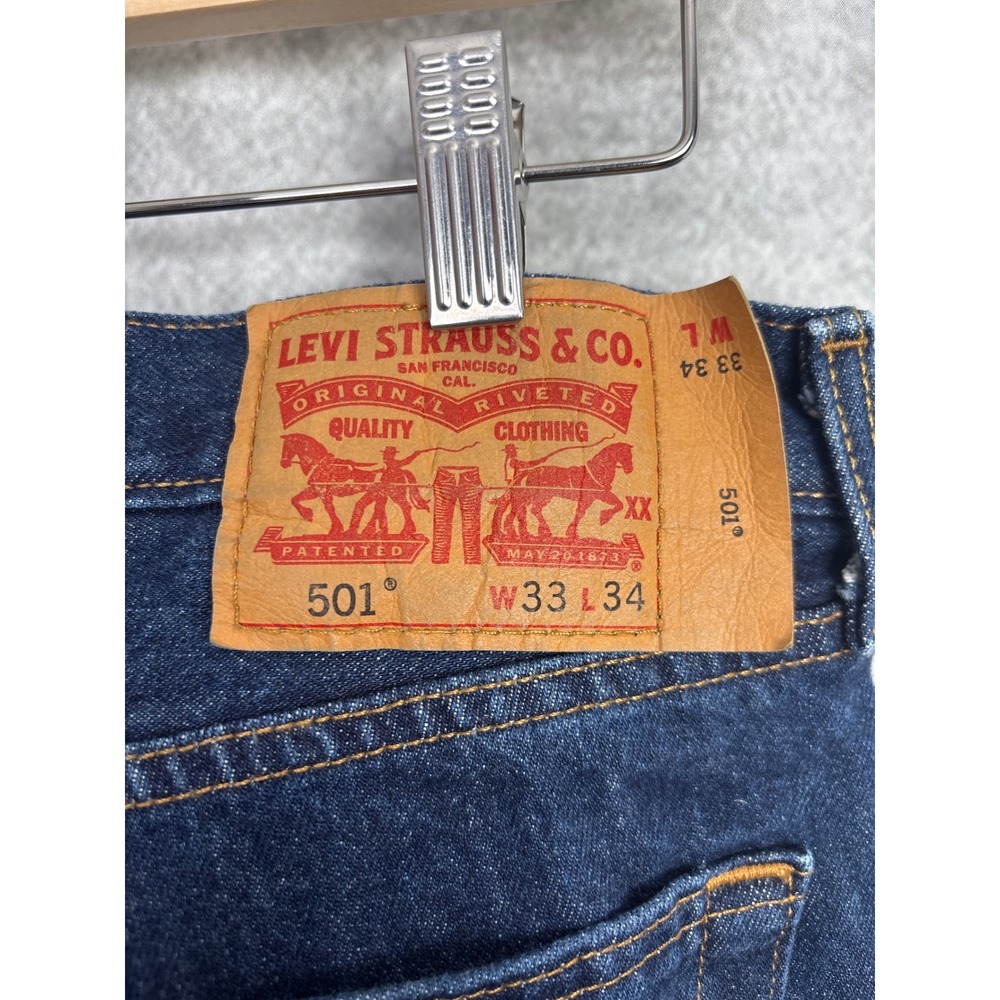 Levi's 501 Original Fit Jeans Men's 33x34 Dark Wash 100% Cotton - Picture 6 of 9